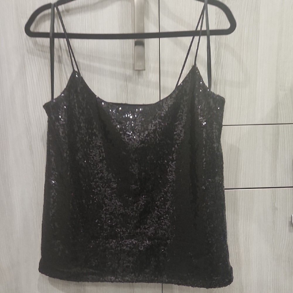 BNWT Joe Fresh Black Sequin Spagetti Strap Top, Size S